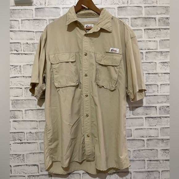 world wide sportsman Other - Men’s World Wide Sportsman tan Vented Button Up short sleeve collar shirt, XL